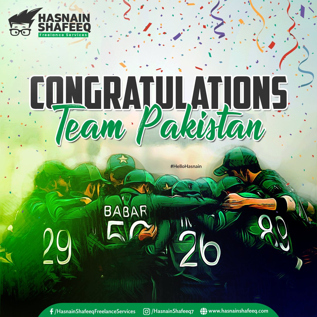 hasnainshafeeq7's tweet photo. Congratulations to team Pakistan and the nation for another victory.
#t20worldcup2021 #pakistanvsnewzealand #cricket #pakistancricket #worldcup #nzvspak #newzealand #cricketpakistan #ibleedgreen #cricketlover #pakvsnz #helloHasnain #hsfs #hasnainshafeeqfreelanceservices https://t.co/NtP5THgGt3