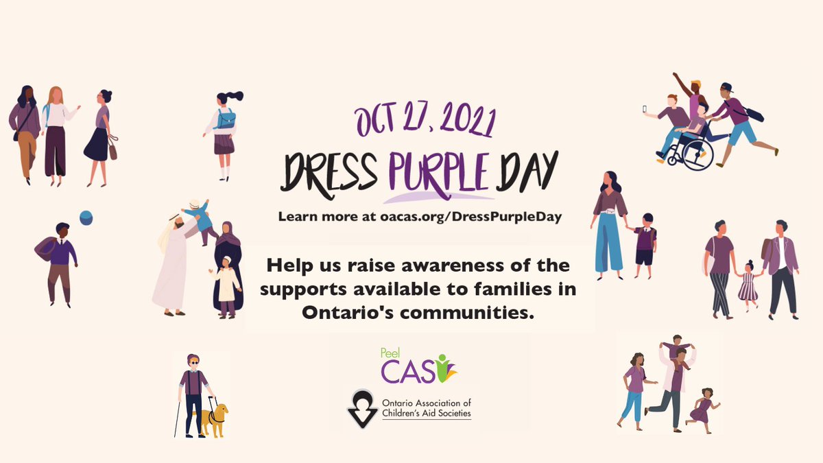 PeelCAS's tweet photo. We invite you to 💜Dress Purple💜&amp; share w/ us on Oct 27 to show families that we are here to help. 

Together w/ your support, we help parents &amp; caregivers build healthy families &amp; provide a safe environment for children &amp; youth. #DressPurpleDay2021 

👉https://t.co/OcI39UDlrd https://t.co/GxcU7WbzFw