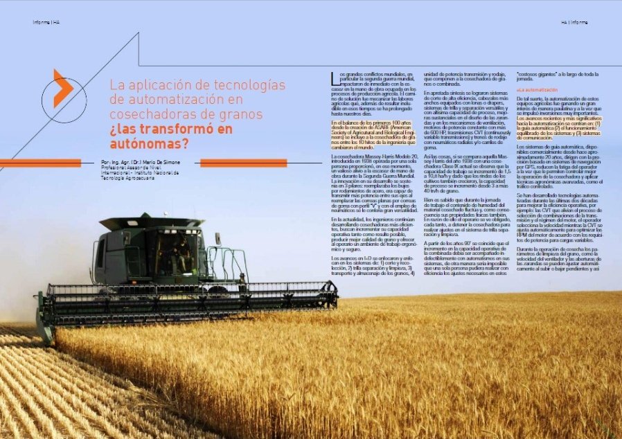 INTAAgroind's tweet photo. #Informe | La aplicación de tecnologías de automatización en #cosechadoras de #granos, ¿las transformó en autónomas? 🌽🚜
Excelente artículo técnico por el Ing. #MarioDeSimone de @intaargentina en la nueva edición de @HorizonteA
Leelo completo acá 👇
https://t.co/Ovz6T9ggcs https://t.co/0UCkrpYqKT