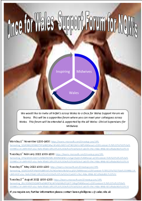 NesKirtley's tweet photo. The first Once for Wales preceptorship forum is taking place on the 1st November via teams.  All NQM's in Wales are invited to attend to discuss your experiences so far.  This forum is facilitated by the CSfM's and is a supportive environment for you to  learn amongst your peers. https://t.co/JhIeUd1OQE