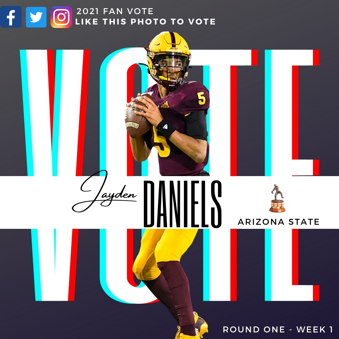 Davey O'Brien National Quarterback Award (@daveyobrien) on Twitter photo Vote for <a href="/JayD__5/">Jayden Daniels</a> of <a href="/ASUFootball/">Sun Devil Football</a> to be a semifinalist for the Davey O’Brien National Quarterback Award by liking this post. The top five vote getters on Twitter, Instagram and Facebook with receive bonus committee votes each week. #DaveyQBs <a href="/TheSunDevils/">Arizona State Sun Devils</a> Vote for <a href="/JayD__5/">Jayden Daniels</a> of <a href="/ASUFootball/">Sun Devil Football</a> to be a semifinalist for the Davey O’Brien National Quarterback Award by liking this post. The top five vote getters on Twitter, Instagram and Facebook with receive bonus committee votes each week. #DaveyQBs <a href="/TheSunDevils/">Arizona State Sun Devils</a>