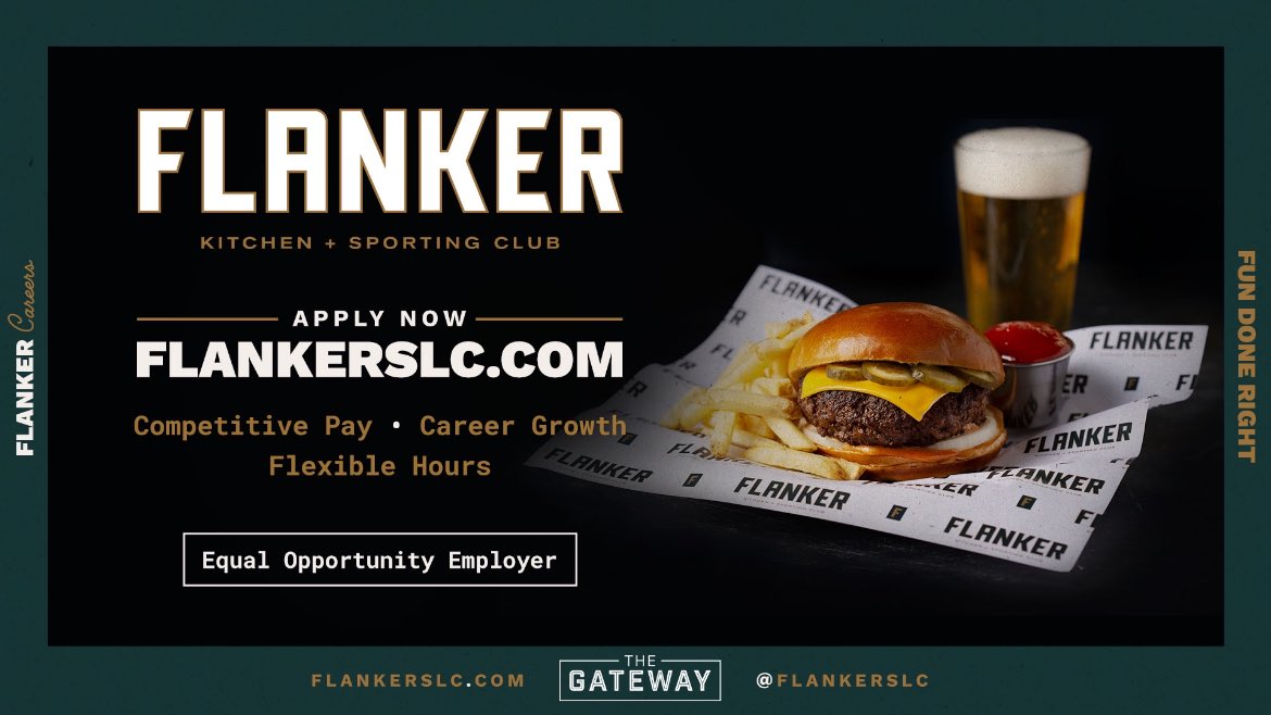 flankerslc's tweet photo. Competitive Wages, Career Growth and Flexible Hours are just a few of the many amazing perks of working with Flanker Kitchen + Sporting Club!
Join the newest team in DowntownSLC at @atthegatewayslc by applying at https://t.co/NpzLJW7mv2!
#CareersDoneRight
#FunDoneRight https://t.co/YvCElSZCzy