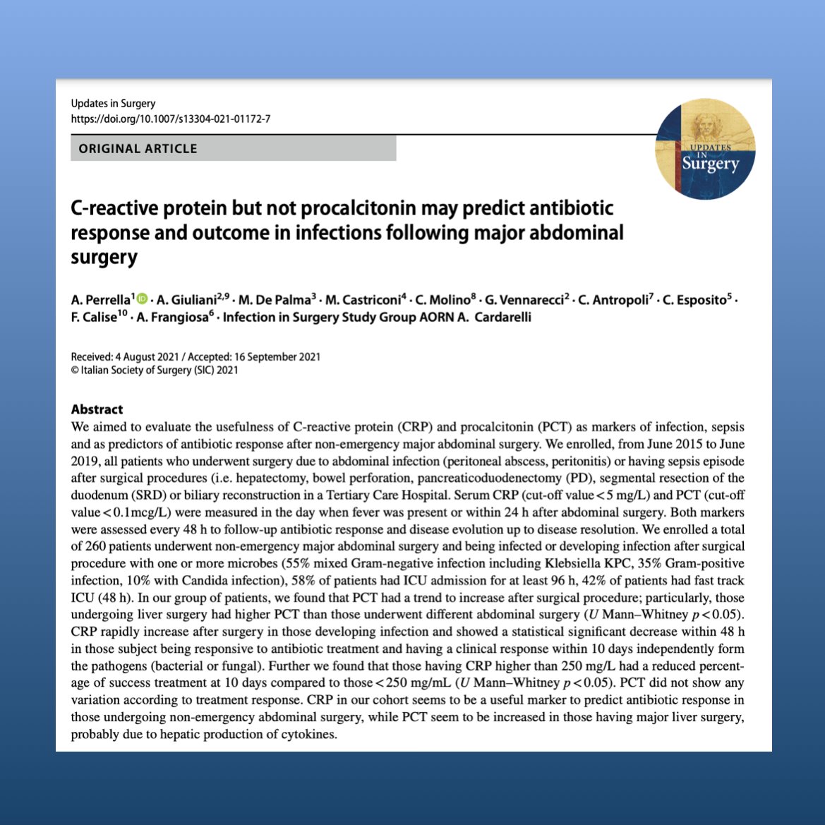 A new paper is available #online: the role of C-reactive protein as predictor of antibiotic response. 
 
Full article at: link.springer.com/article/10.100…