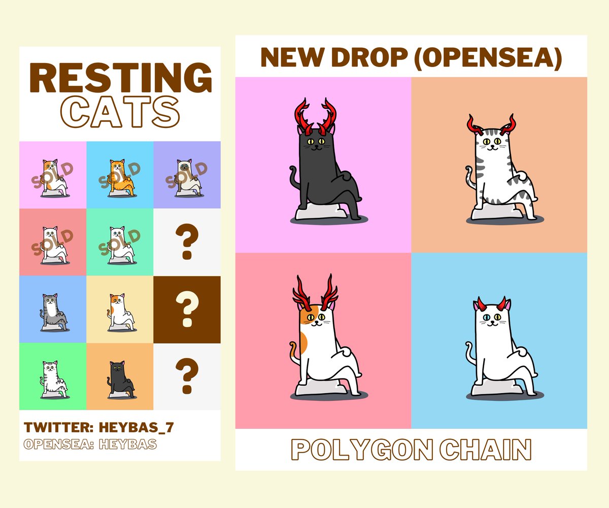 🔥NEW DROP!!!🔥
"Resting Cats is cool" project of 100 unique 

📌New drop every week📌

Opensea Polygon : opensea.io/collection/res…

Thanks for support
#NFTCommunity #OpenSeaNFT #nftcollector #NFT #NFTTHAILAND #NFTJapan