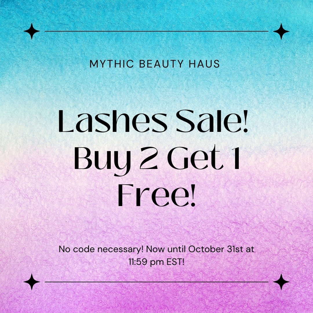 Our Lash Sale is going on right now! Buy 2 Get 1 Free! We have 20 different styles to choose from!

mythicbeautyhaus.com 

#fauxminxlashes #lashes #indie #sale #mythicbeautyhaus