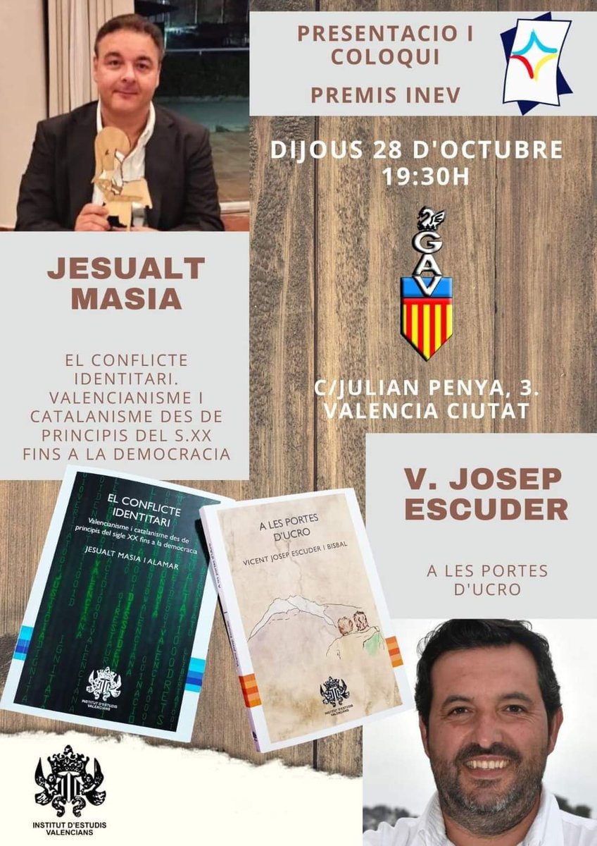 GAValencianista's tweet photo. ¡No te pergues la #presentacio dels #llibres guanyadors dels Premis de l'INEV!🏆
Una #investigacio que te sorprendrà per tota l'informacio que trau a la llum,sense amagar res.Per J.Masia i una interessant #novela de viages i aventures.Per J.Escuder
T'esperem
#coloqui #formacio https://t.co/eb2gGYOWKW