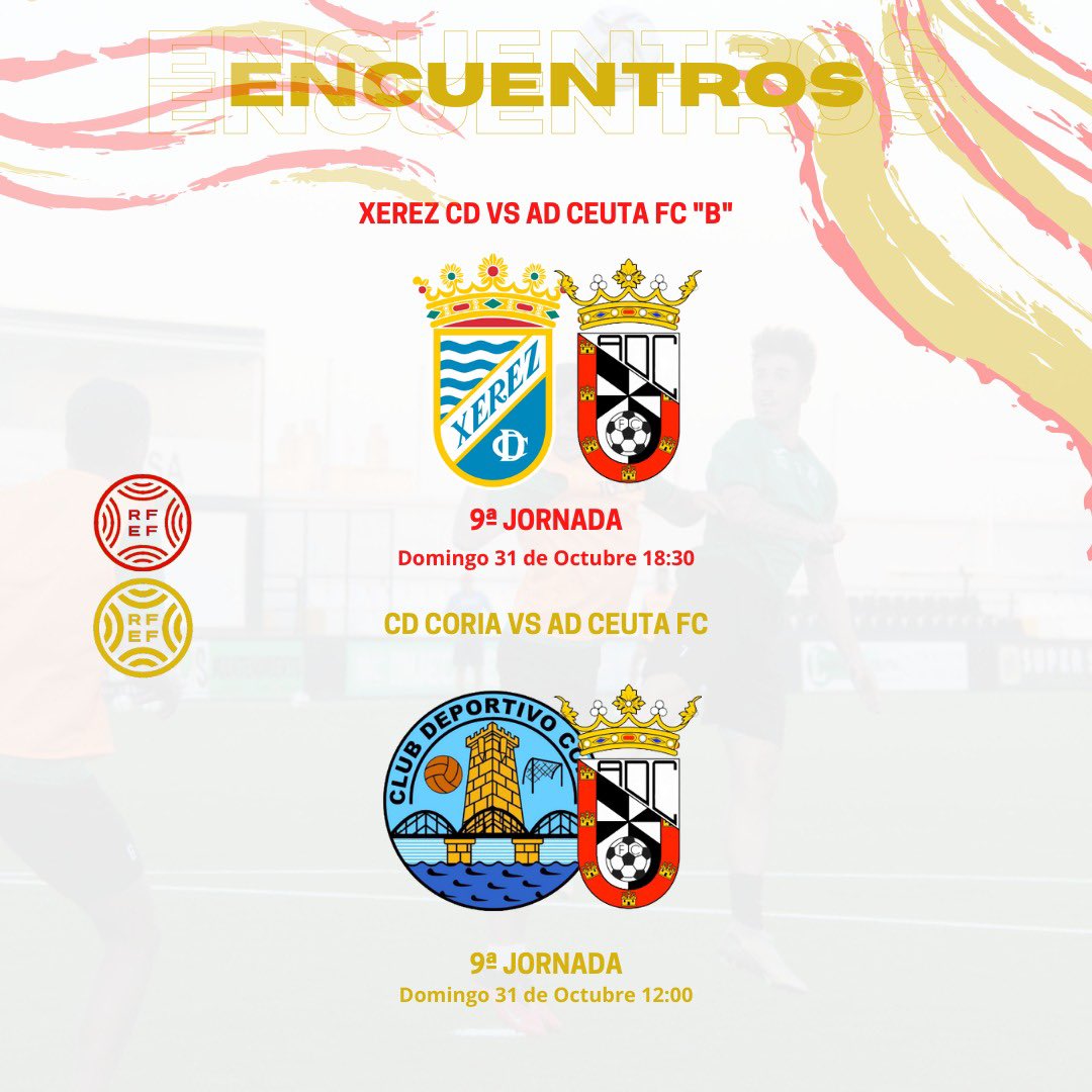 Os dejamos los próximos partidos que disputarán nuestros equipos este próximo fin de semana, correspondientes a la jornada 9 de liga. 

#SiempreADCeutaFC ⚪️⚫️
