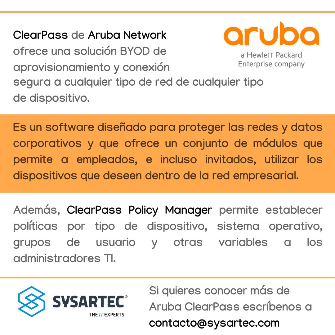 SYSARTEC's tweet photo. La seguridad debe ser un elemento importante en todas las empresas. Aruba ClearPass ofrece una solución Network Access Control que facilita todos los procesos necesarios para mejorar la seguridad en el acceso, todo desde un módulo central.

#sysartec #hpearuba https://t.co/GjsDRfD62D