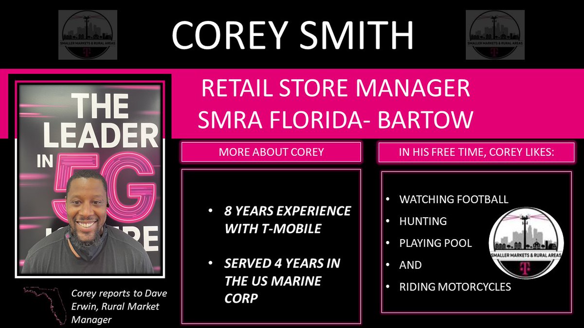 Please join me in congratulating <a href="/sempergumbi1371/">Corey Smith</a> on his promotion to Retail Store Manager! Corey has been with T-Mobile for 8 years and prior to that served in the US Marine Corp. <a href="/cannlee17/">Christy Lee</a> <a href="/emilynellf/">Emily Fyne</a> <a href="/JohnStevens_/">John Stevens</a> @andrewherrera31