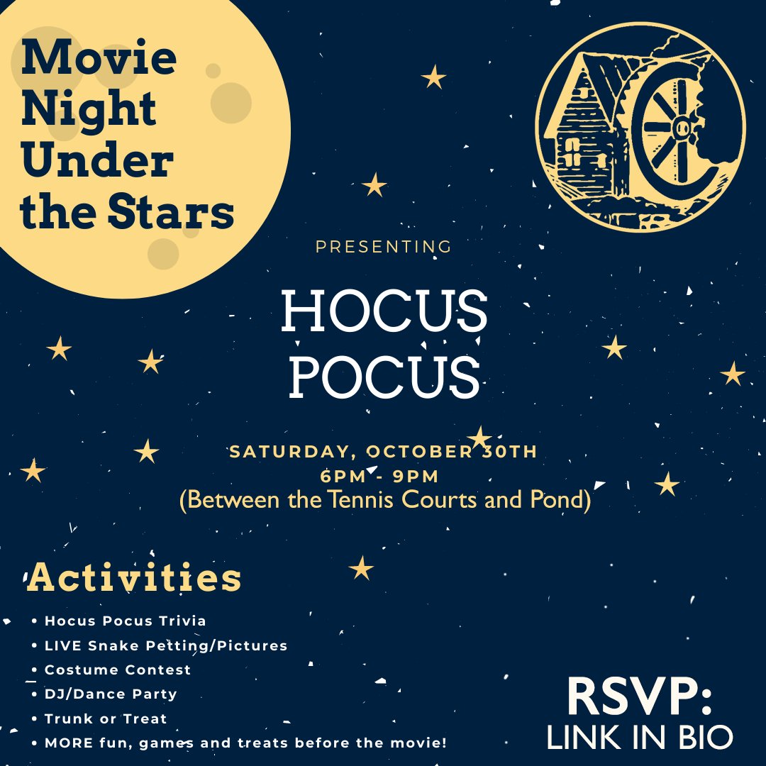 JenningsMillCC's tweet photo. Movie night under the stars! We will be kicking off the evening with trunk or treating at 6PM. Come in your Halloween best as there will be a costume contest! We hope you can join us this Saturday night!  #JenningsMill #JenningsMillCountryClub https://t.co/FhdBn7ewHD