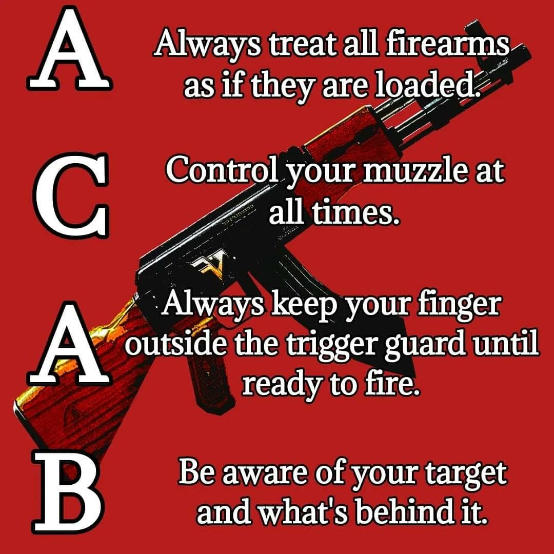 (Thread) The four rules of firearm safety are a semi-redundant set of best practices that if properly followed will almost eliminate accidental shootings and range injuries. Sometimes you will see longer lists, but these are the most agreed upon. Photo credit: <a href="/SocialistRA/">Socialist Rifle Association</a>