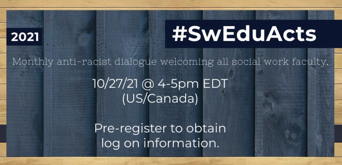 elspethslayter's tweet photo. TOMORROW: How are you teaching #Intersectionally as #AntiRacist #SocialWork educators? Join #SWEduActs in our drop-in, peer support format 2 focus on #ReflectivePractice &amp; #AntiRacist #Pedagogy! 10/27/21 @ 4 pm EST! Register here: https://t.co/4q7UB5rRY0 #SocialWorkTwitter https://t.co/eBrmUxTvdO