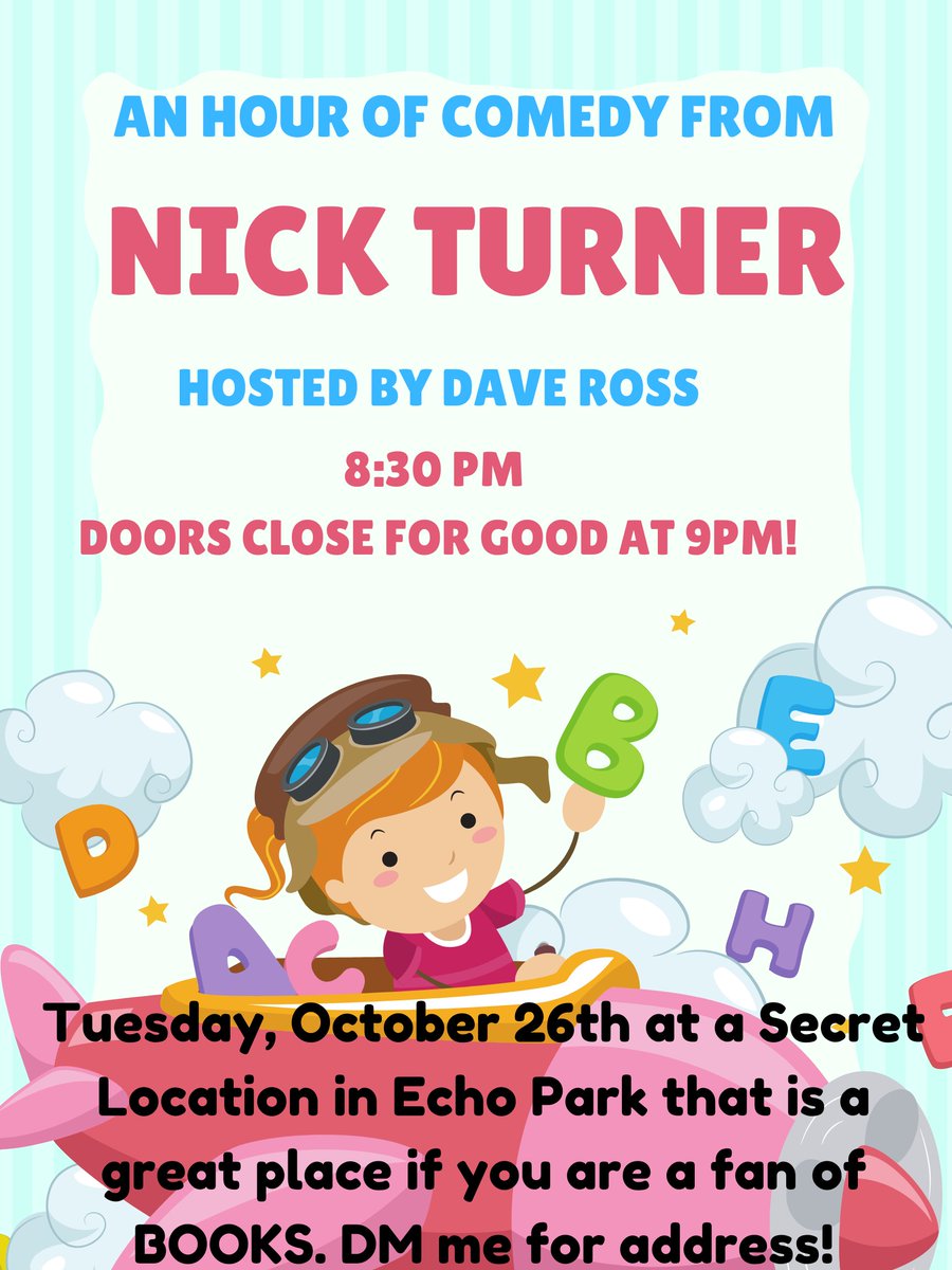 TONIGHT! Apparently, I'm not allowed to post the venue, since it will be closed and this show is a secret. I asked my son to make me another flyer. He got all of the info right but I still don't think he understands my vibe. Please like and RT so he thinks he did a good job.