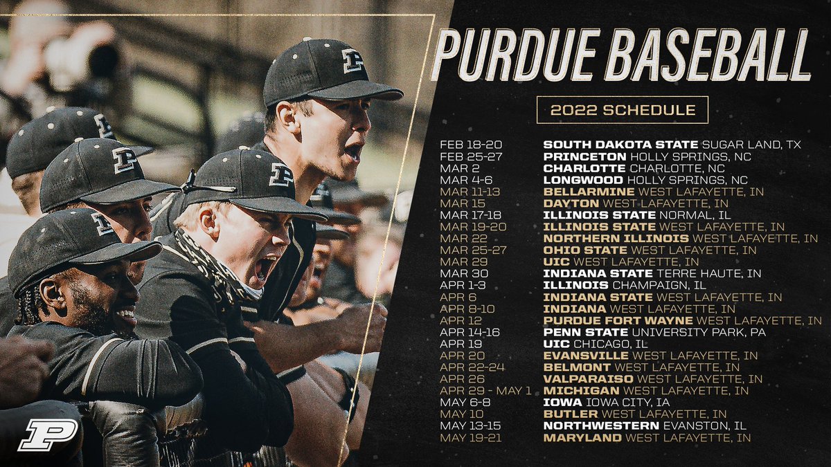 PurdueBaseball's tweet photo. Excited to unveil our 2⃣0⃣2⃣2⃣ schedule

7⃣ Home Weekends at Alexander
2⃣8⃣ Home Dates
3⃣8⃣ Games in states of Indiana &amp; Illinois

⭐️ Opening the season at a Triple-A ballpark in Texas for the 2nd year in a row. Lots to like about this slate. #BoilerUp

📰 https://t.co/vejNzEHAKC https://t.co/kYgDkUSDkp