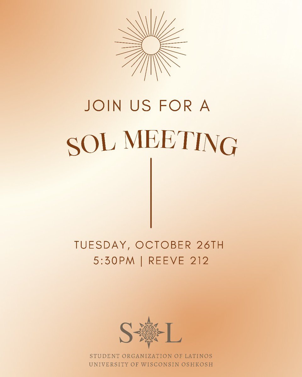 uwosol's tweet photo. ☀️SOL MEETING TONIGHT☀️

Join us for a SOL Meeting tonight at 5:30pm in Reeve 212 to stay up to date on upcoming events! https://t.co/4nREINywKT