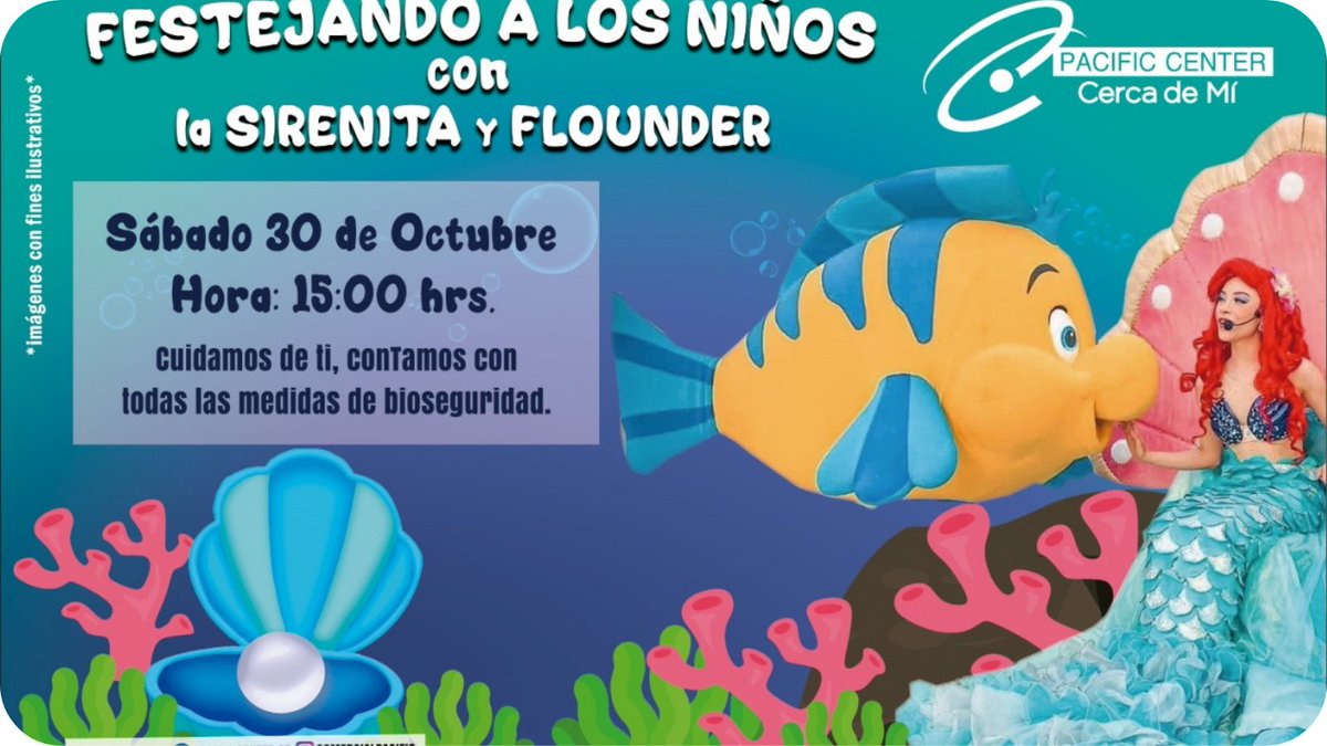 pacificenter_gt's tweet photo. FESTEJANDO A LOS NIÑ@S CON LA SIRENITA Y FLOUNDER 
Ven con toda la familia este próximo sábado 30 de octubre a partir de las 03:00 pm y disfruta a lo grande de LA SIRENITA Y FLOUNDER   🧜‍♀️ #EntradaGratis 
#CCPacificCenter 
#CercaDeMÍ 
#LaSirenita 
Te esperamos https://t.co/RkT68tAewr