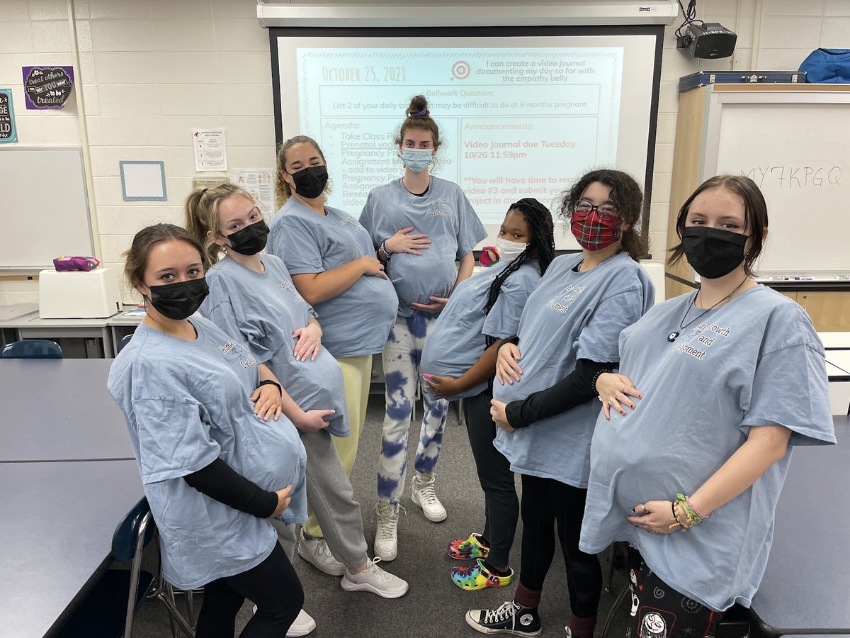 NNHSCTE's tweet photo. Human Growth &amp; Development students learn what their clients &amp; patients may be experiencing during this all day pregnancy profile simulation! #DrivenToLearn #BeBold203 https://t.co/ZOjddCL4t2
