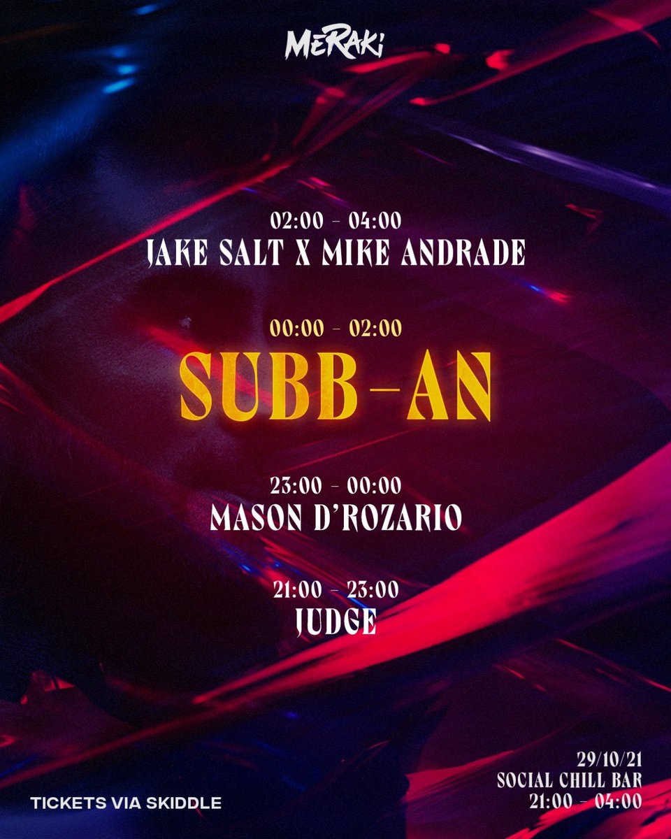 Meraki__ofc's tweet image. SET TIMES 👻 

Only 3 days remain until we take over Social Chill Bar for our first ever Halloween showcase!

We’re down to our last handful of tickets, so avoid missing out on the event of the weekend and buy yours now 🎃

skiddle.com/whats-on/Maids…