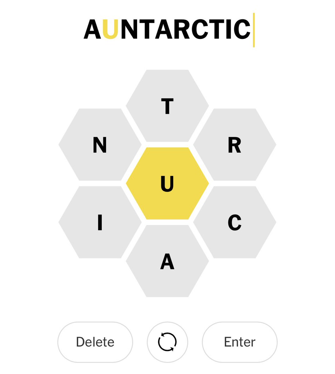 .<a href="/NYTBFANGRAMS/">NYT Spelling Bee Fangrams</a> AUNTARCTIC: The region around your dad’s sister’s house, which is in a Midwest location that gets so cold around the holidays that it may as well be the South Pole.