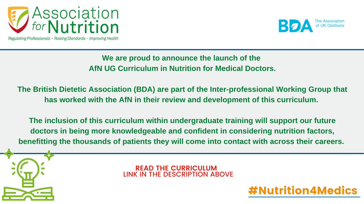 British Dietetic Association (@bda_dietitians) on Twitter photo The BDA has been working with <a href="/AfN_UK_/">AfN</a> to develop the newly-launched Undergraduate Curriculum in Nutrition for Medical Doctors.
Find out more and access the new curriculum here: buff.ly/2XLgUua
#Nutrition4Medics The BDA has been working with <a href="/AfN_UK_/">AfN</a> to develop the newly-launched Undergraduate Curriculum in Nutrition for Medical Doctors.
Find out more and access the new curriculum here: buff.ly/2XLgUua
#Nutrition4Medics