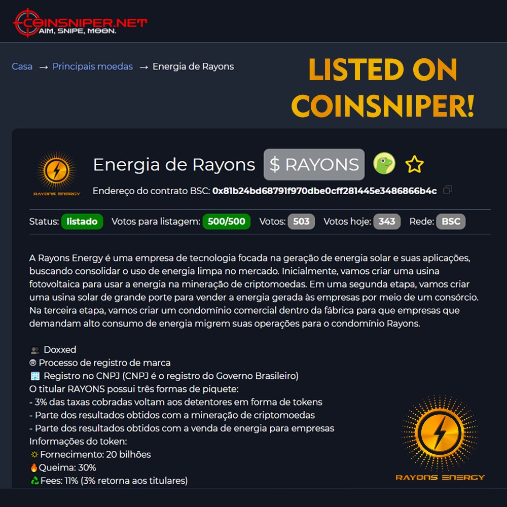 en_rayons's tweet photo. Small correction here!
Listed on Coingecko AND Coinsniper in less than 48H
And the day isn't over yet 😎
 #NewcoinListing  #NewCoin #Coinsniper https://t.co/sZTp9Ddrea