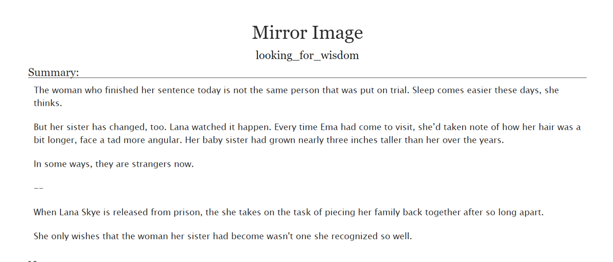 enemies2lawyers's tweet photo. Finally got around to posting my piece for @prosecutorzine on ao3! 

"Mirror Image" follows the Skye sisters as they try to repair their relationship after Lana's release from prison.

You can find it at https://t.co/YpI4OPfapo (and be sure to check out the zine, too!) https://t.co/At5VPzaQWD
