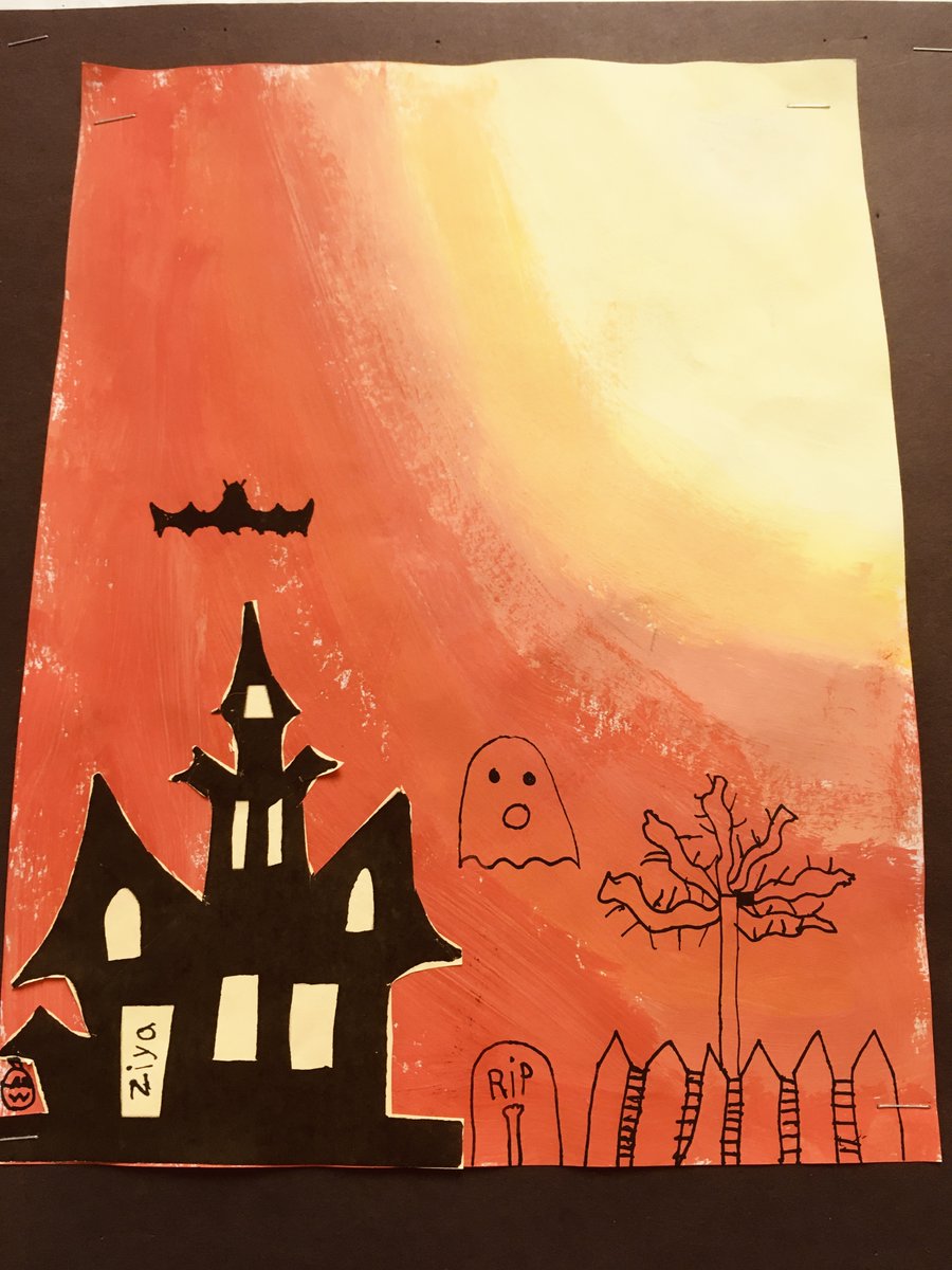 Getting Spooky with Colour Theory! Here we are learning how to create tints and blend colours. We also created spooky stories to accompany our haunted houses. Such Fun!