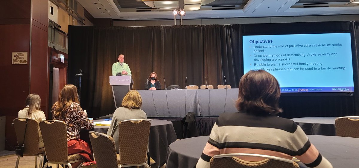 ApnGreen's tweet image. Listening to Bill Lombardi, DNP on an important topic: Palliative Conversations in the NCC. Important points and scales to help determine the goals of care for the patient. #NCS2021 #APPMasterclass #APPs @neurocritical