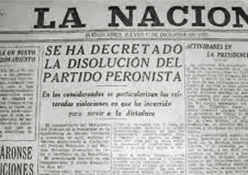 26 de octubre de 1959. Argentina. Disolución del Partido Peronista.
