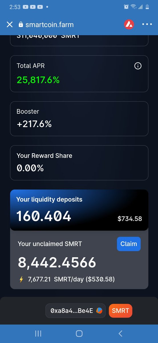 cryptosendmoney's tweet photo. @0xSmartCoin Apr still at 25,800% . #NoClaim #amazing https://t.co/DvlFYJ6lgw