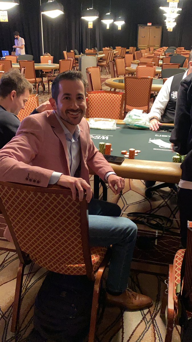 Bloodlow's tweet photo. DAY. 4. @jeffplatt 1k DOUBLESTACK. THREAD. Our hero is in his chair stacking his chips. Looking dapper af. CARDS IN THE AIR IN 10 https://t.co/dacxPitwNZ