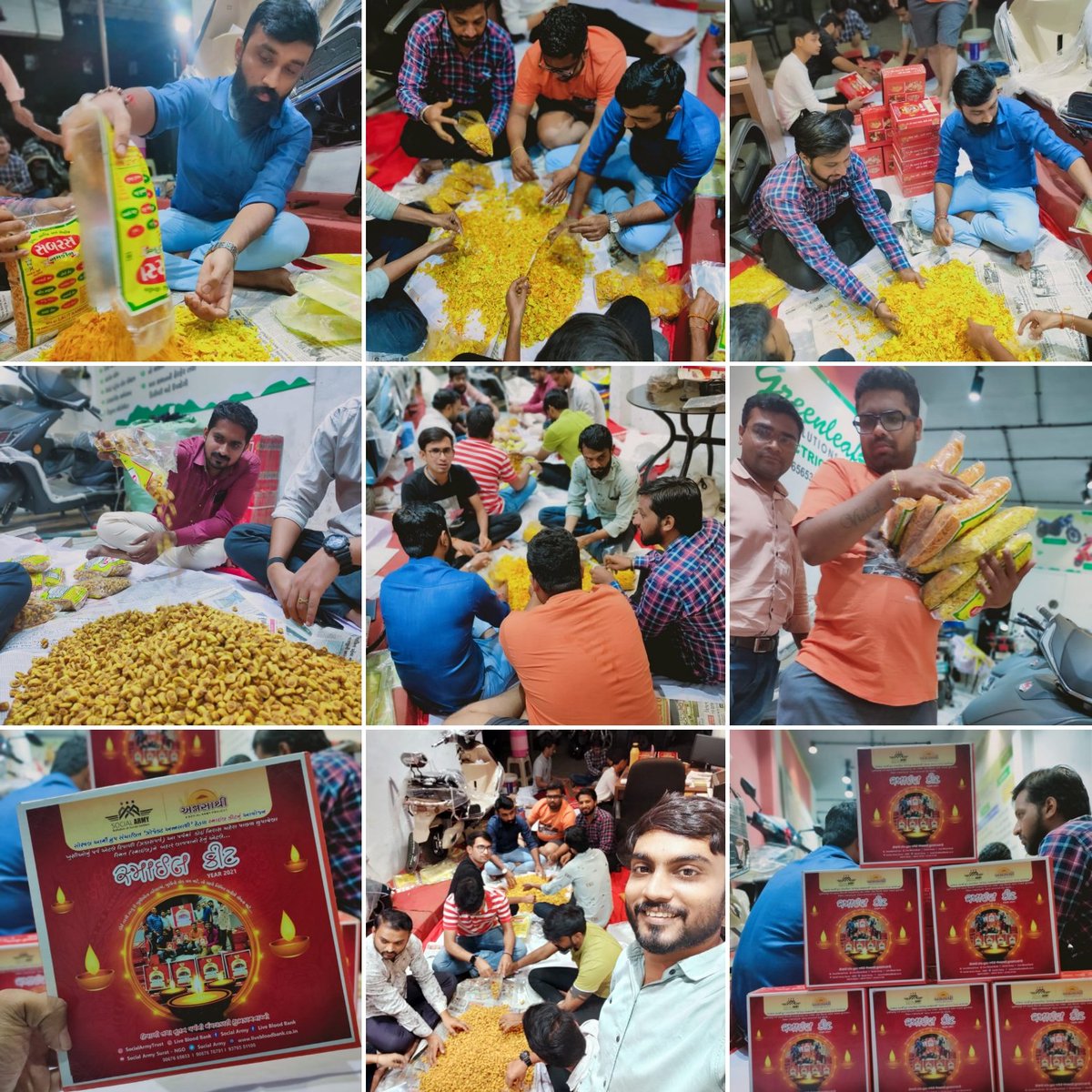 Socialarmy_4U's tweet photo. દિવાળી પર્વ દરમ્યાન દર વર્ષે ગ્રુપ દ્વારા #SmileKit વિતરણ નું આયોજન કરવામાં આવે છે, એ અંતર્ગત આજ રોજ બીજા દિવસે પણ કીટ પેકિંગ પ્રક્રિયા ચાલુ રહી હતી જેમાં અલગ અલગ ખાદ્ય પદાર્થો ની પેકિંગ કરવામાં આવ્યું હતું, જે દરેક કીટ જરૂરિયાત ધરાવતા લોકોને વિતરણ કરવામાં આવશે. ❤️ https://t.co/m0IfmV50rk