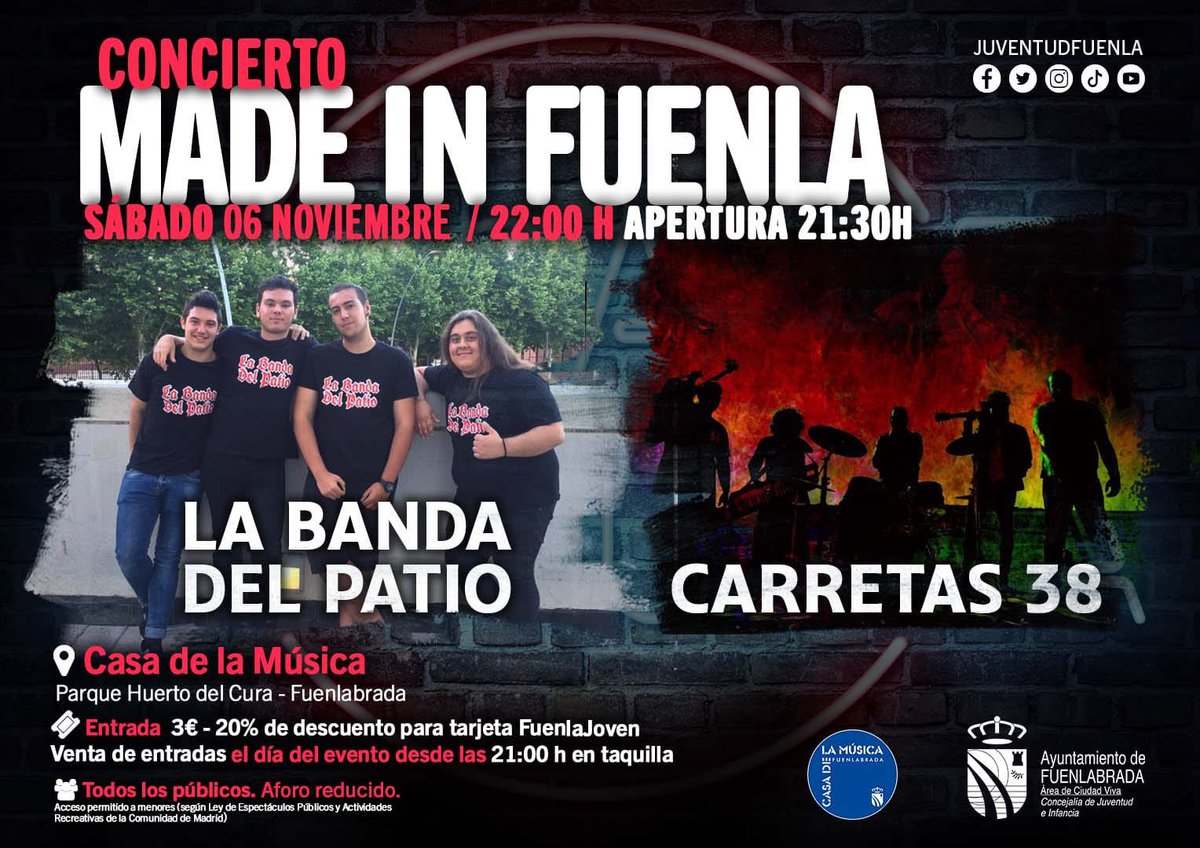 Carretas_38's tweet photo. ¡Jinetes!

Os dejamos por aquí el cartel de nuestro siguiente concierto el sábado 6 de noviembre en Fuenlabrada junto con @la__banda__del__patio. Aquí tenéis toda la info sobre el concierto 🔥

Os esperamos a todos en La Casa de la Música 🤘🏻
.
.
.
. https://t.co/a7VQ2HUU18