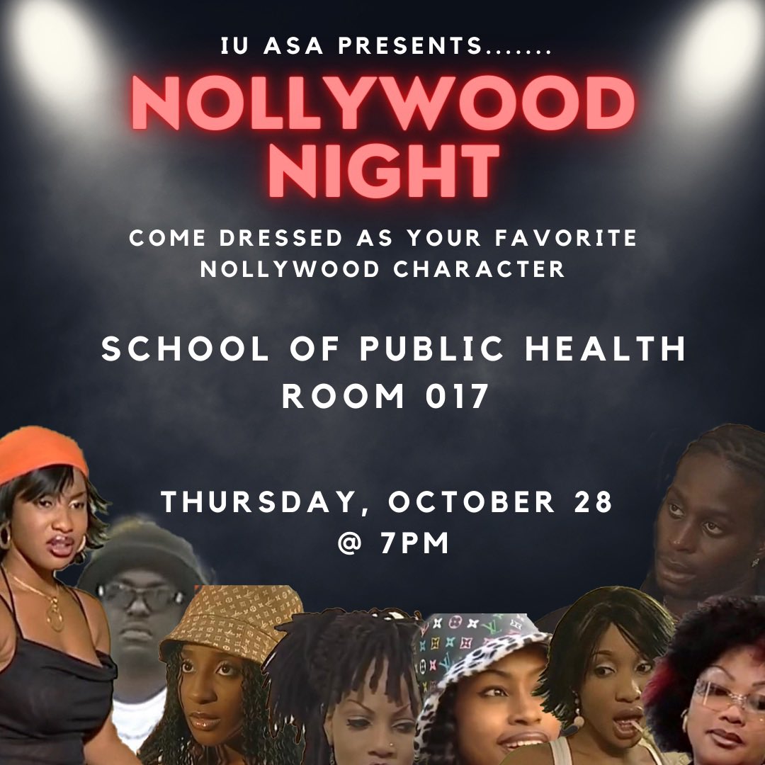 IU_ASA's tweet photo. LOCATION UPDATE:
“Where are you going?! Where are you going”, join us Thursday, October 28th where we will discuss our favorite Nollywood movies and clips. Don’t forget to dress in your best Nollywood outfits, you don’t want to miss it! Hope to see you all there. https://t.co/ExuYFgMyDj