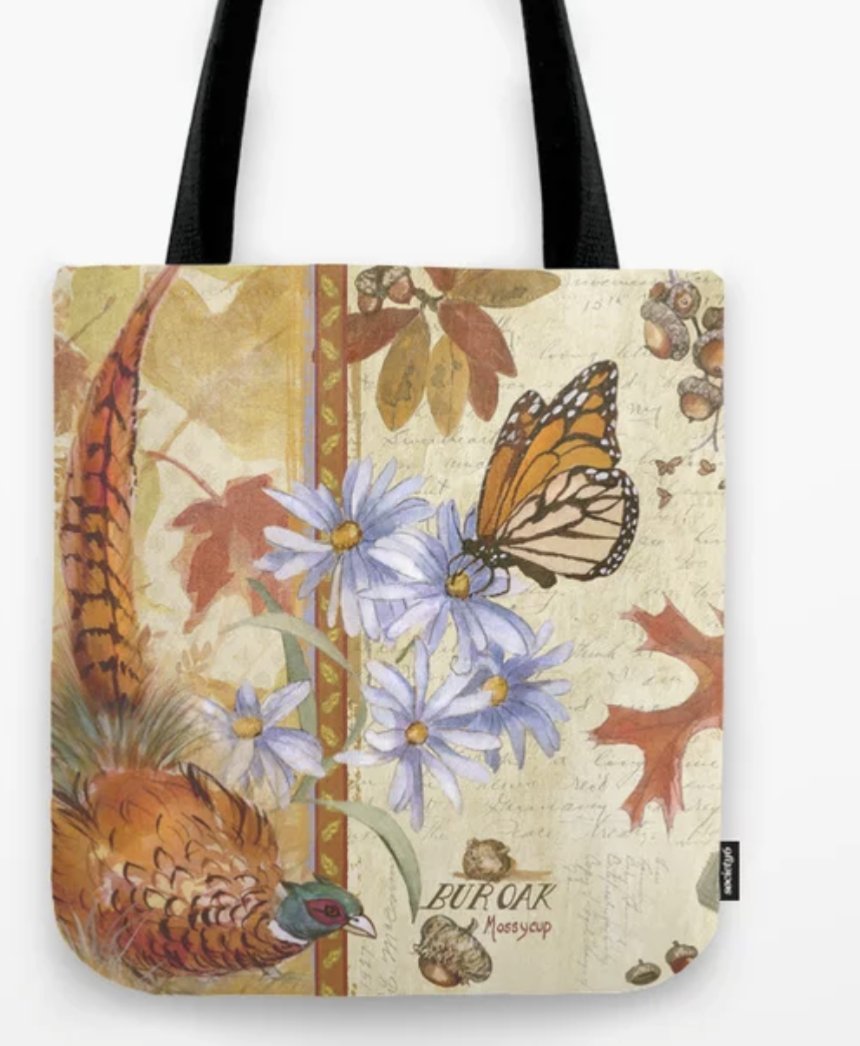 EdithDesigns's tweet image. Pheasant and Monarch Tote Bag society6.com/product/pheasa…