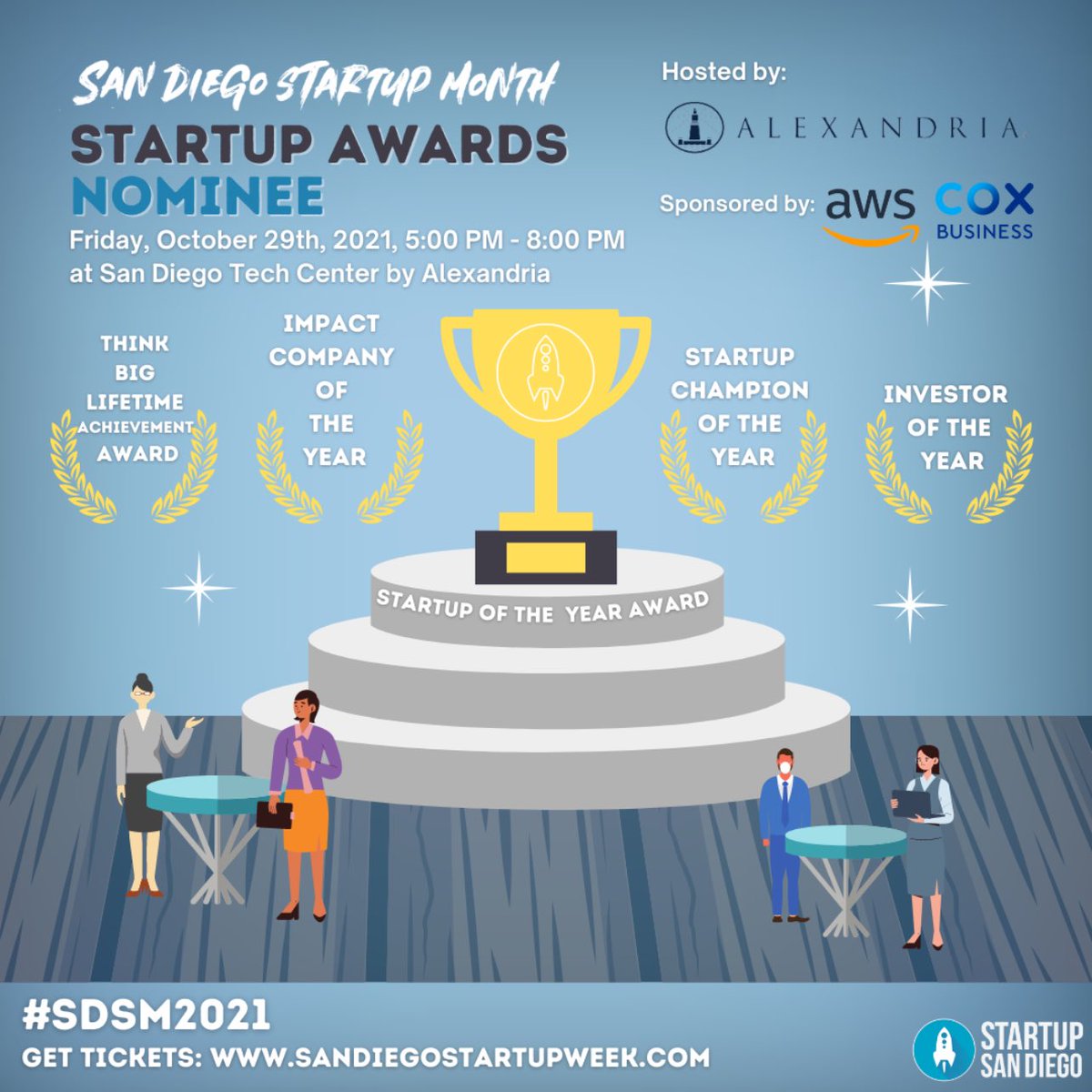 LaunchFactorySD's tweet photo. Congratulations to Launch Factory Partner, @kimdavisking for her nomination in the 2021 San Diego Start-Up Awards!
Kimberly King has been nominated for the Think Big Lifetime Achievement Award alongside @VentureConnect, @bry4sd, and Andy Ballester.
#sdsm2021 #launchfactory https://t.co/o0zkPfsb40
