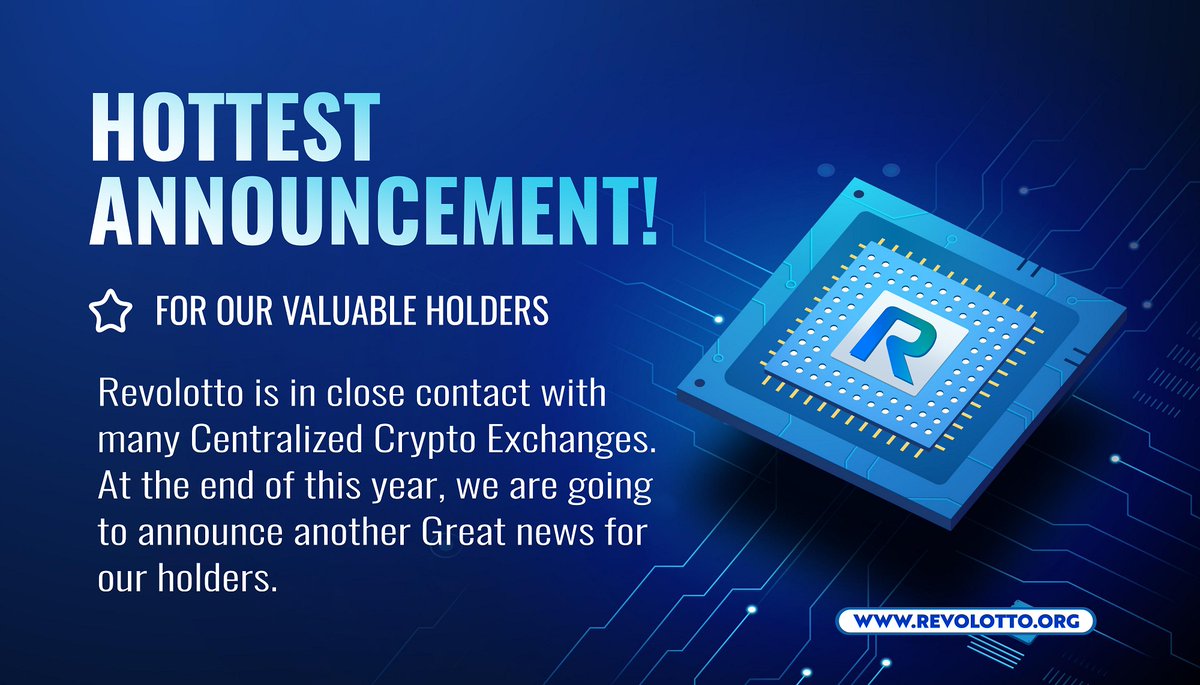 Revolotto's tweet photo. 📢HOTTEST ANNOUNCEMENT!
🌟For Our Valuable Holders
Revolotto is in close contact with many Centralized Crypto Exchanges. At the end of this year, we are going to announce another Great news for our holders.
🌎Join the Revolution🌎
💎HOLD IS GOLD💎
#Revolotto #Binance #Bitcoin https://t.co/Ev4exw1755