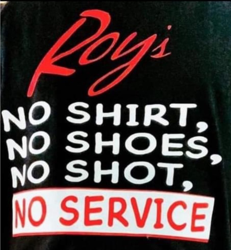 AreOhEssEyeEe's tweet photo. It's a sad day when a small town restaurant such as #Roys in #StrathroyOntario has their staff wear these shirts. @fordnation your V-pass has people wearing #discrimination as a badge of honour that they are proud of. #Gross https://t.co/Va6d50PQn5