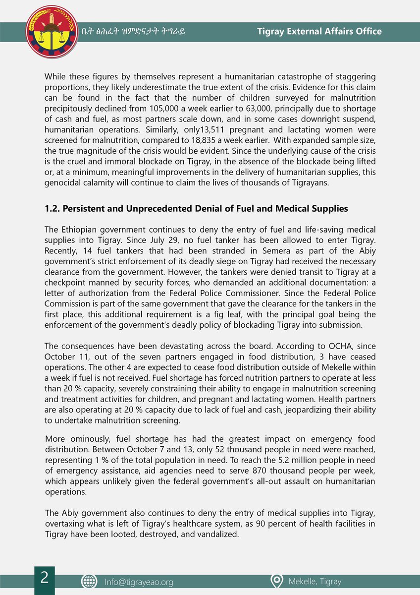 KassaHMariam's tweet photo. Government of #Tigray External Affairs Office Weekly briefing, millions in Tigray are starved to death under siege &amp; the Ethiopian govt is continuing bombing Tigray @SecBlinken @JosepBorrellF @SenatorMenendez @RepGregoryMeeks @USAmbUN @jakejsullivan @antonioguterres @PowerUSAID https://t.co/UHXijMHGws