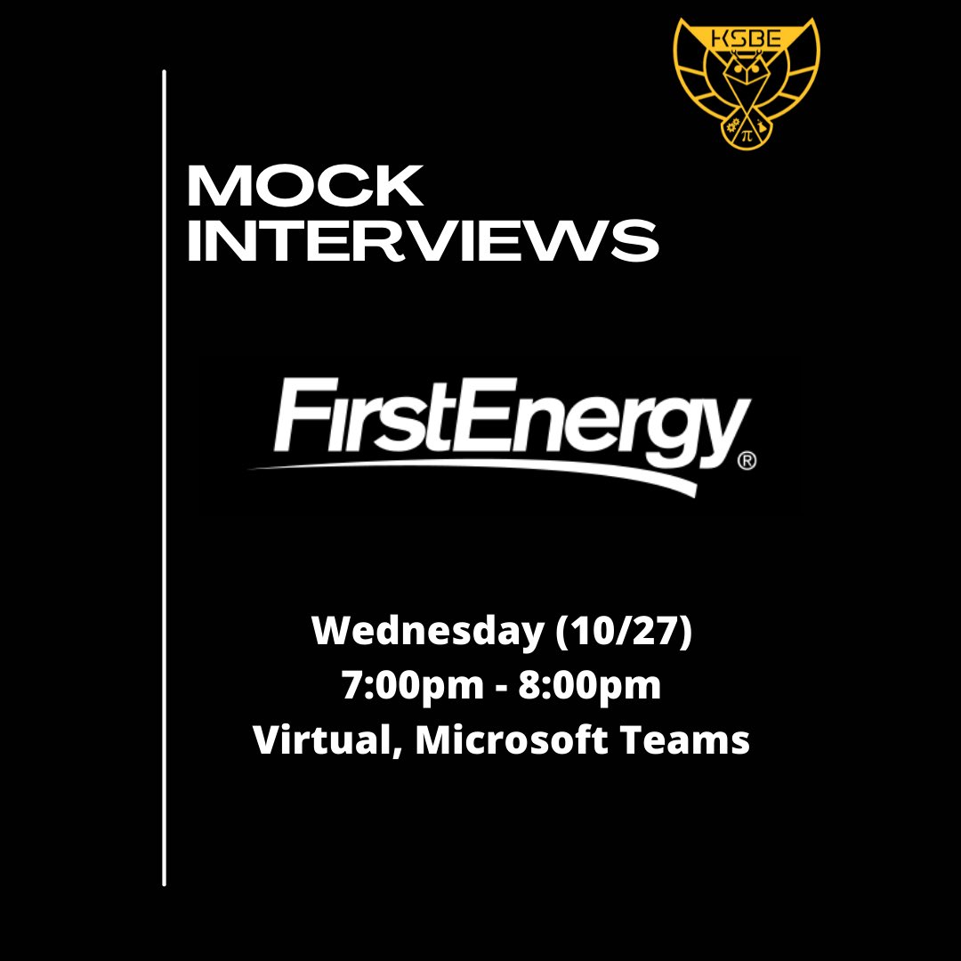 KSUNSB3's tweet photo. Join us TOMORROW, Wednesday October 27th as First Energy is coming to run Mock Interviews. This event will be virtual from 7:00 to 8:00pm. 

‼️You don't want to miss this as recruiters will be there to help you ace your next interview ‼️ https://t.co/vzHxQyRiwZ