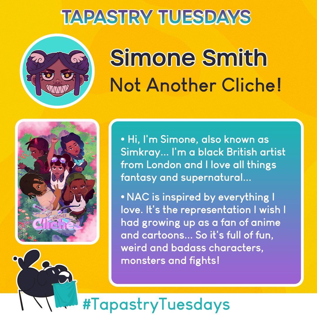 It’s #TapastryTuesdays! This week we are featuring Not Another Cliche!, A Lament of Gods and Monsters, and Splitting Image. Find these series and creators on Tapas!

For info about #TapastryTuesdays, go to discord.gg/Tapastry!

Credit: <a href="/SimkrayINK/">☆SIMKRAY☆</a>'s Not Another Cliche!