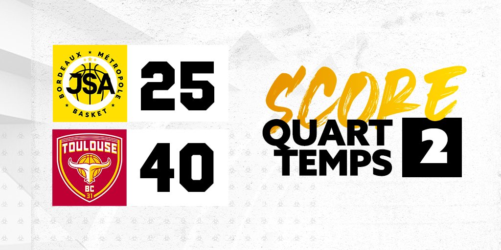 JSA-Bordeaux-Métropole-Basket (@jsa_bmb) on Twitter photo Mi-temps au Palais des Sports !
15 points de retard face à <a href="/ToulouseBasket/">Stade Toulousain Basketball</a>.
Rien n’est perdu, il reste 20 minutes.
Allez les jaunes 🟡 Mi-temps au Palais des Sports !
15 points de retard face à <a href="/ToulouseBasket/">Stade Toulousain Basketball</a>.
Rien n’est perdu, il reste 20 minutes.
Allez les jaunes 🟡