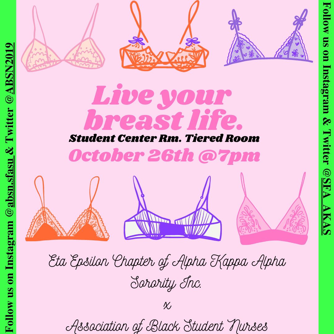 Today is the Day!! Come out to decorate bras and talk about Breast Cancer Awareness on the 26th with ABSN &amp; your favorite AKAs!!💗💚💜