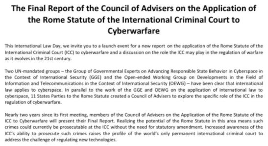 As a co-convenor of The Oxford Process on International Law Protections in Cyberspace, I took part in <a href="/LiechtensteinUN/">Liechtenstein UN</a>’s event on the application of the ICC Rome Statute to cyberwarfare with <a href="/CharlesJalloh/">Charles C Jalloh</a> &amp; other experts. Looking forward to the launch reception later today. - DA