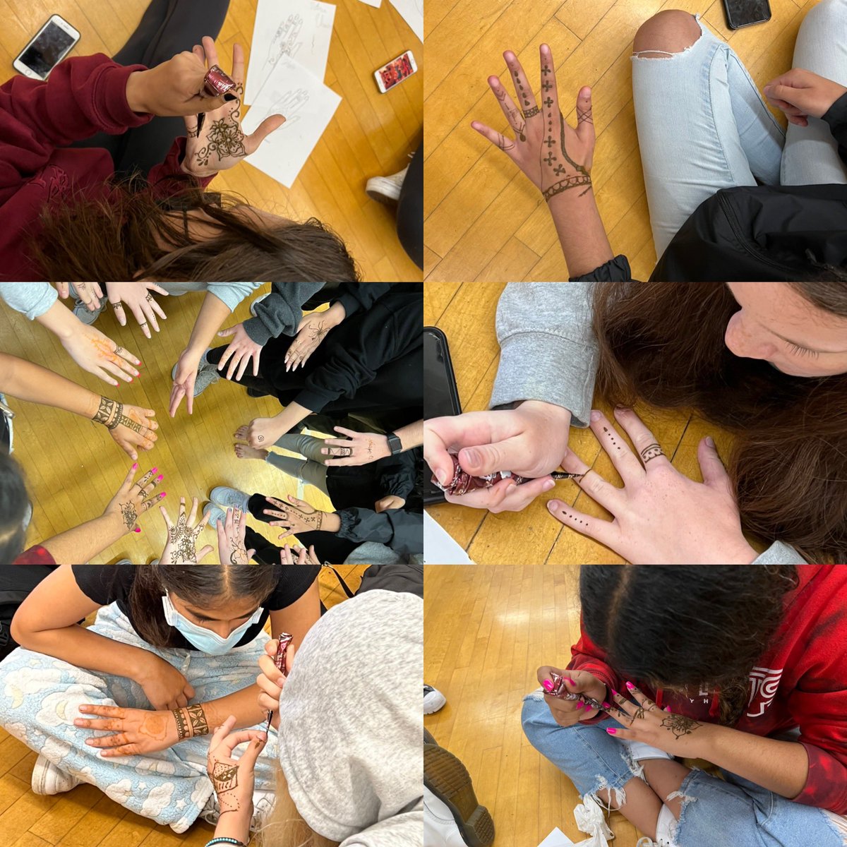 nphsdance_cam's tweet photo. #ibdance finishing our unit on India by creating henna tattoos. Some students created their own and others trusted each other to draw designs on them. #dolaredola #kalachashma #bollywood @NPHSActivities https://t.co/1CPIfysvLM