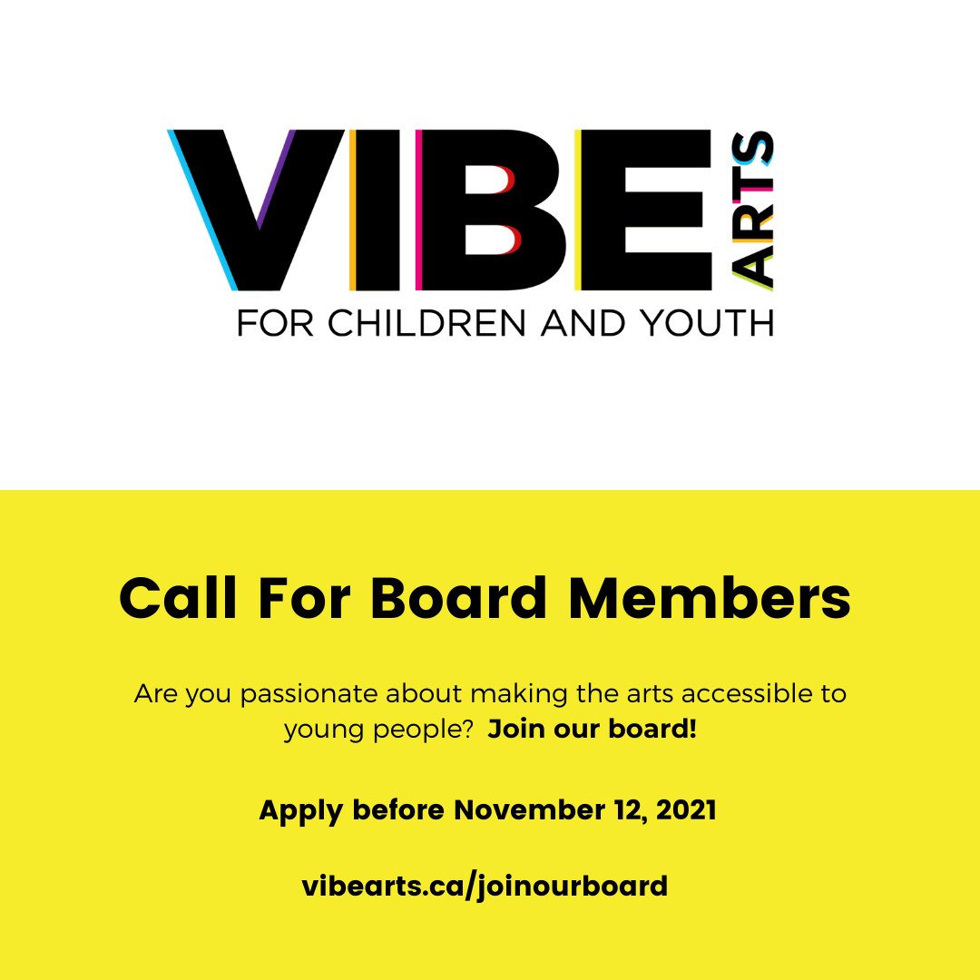 VIBEArtsTO's tweet photo. Are you looking for a fulfilling volunteer opportunity? Are you passionate about making arts accessible to young people? VIBE Arts is looking for new members to join our Board of Directors! Apply at https://t.co/Bea9mnS0fI. https://t.co/64ygoQ7Xuh