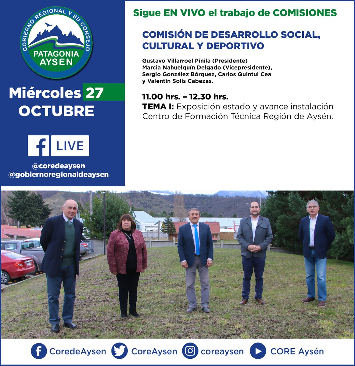 CoreAysen's tweet photo. 🔴 TODAS Y TODOS invitados a seguir en VIVO por Facebook Live y YouTube Live el trabajo de comisiones del Gobierno Regional de Aysén y su Consejo
👉Los esperamos!!! https://t.co/0d3hIJfuLQ