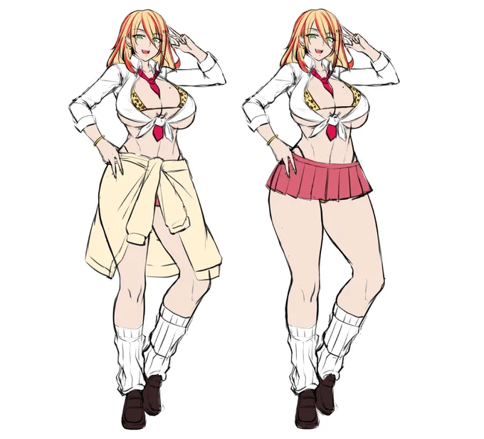 昨日のギャルキャラがちょっと気になる部分が多かったので思い切って足の長さとか諸々変更したラフ
大分別物になりもうした(;'・ω・) 