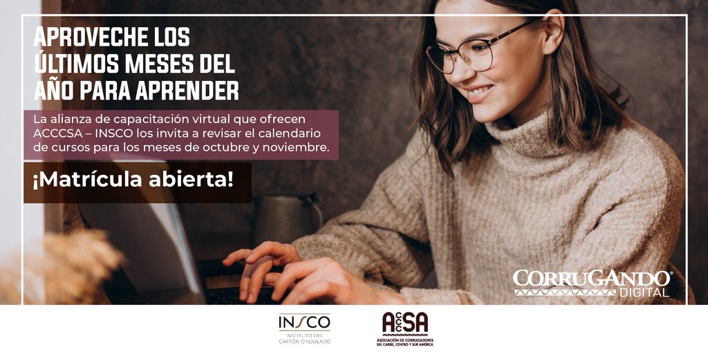 corrugando's tweet image. La Alianza INSCO – ACCCSA ofrece varias fechas de capacitación:
. Programa avanzado de onduladora – 8 de noviembre
.Programa especializado de Formación Técnica Sectorial – 22 de noviembre
🖥 ⏰ 📦 Matricúlese acá: buff.ly/3a3JkSy
#Insco
#AcccsaCapacitación