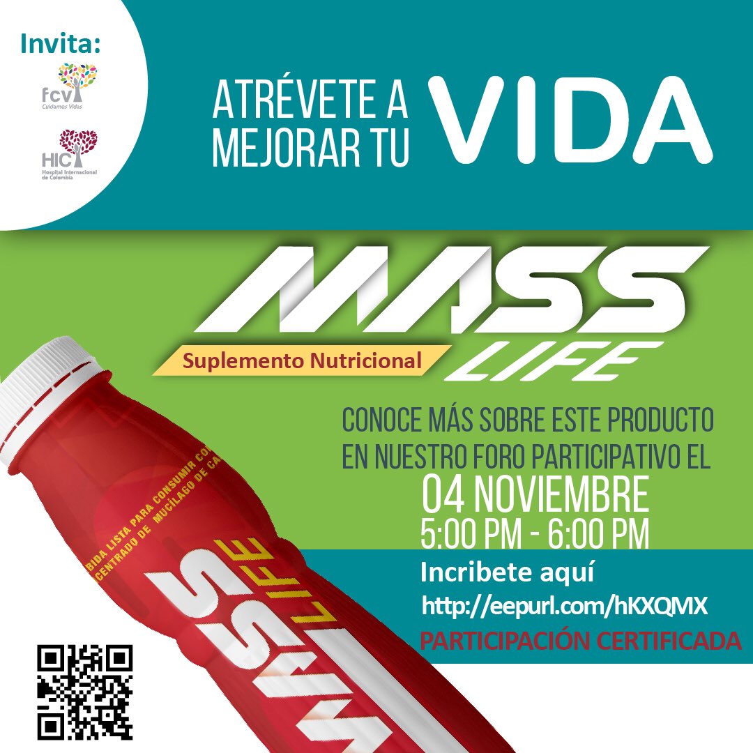 fcvcolombia's tweet photo. ¿Ya te inscribiste a nuestro foro participativo “MASSlife”? inscríbete y conoce todo sobre nuestro nuevo producto y los beneficios que tiene para tu salud. ❤️🩺
Inscríbete aquí 👉🏻 https://t.co/KrCUHM0NG6
¡Atrévete a mejorar tu vida!
#FCV #JuntosCuidamosVidas #HIC #MASSlife https://t.co/1qjP0SPlUj